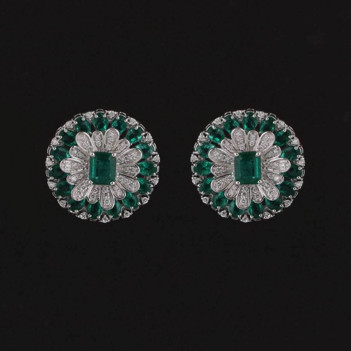 Genuine Emerald Solid 18 Kt White Gold SI Clarity HI Color Diamond Fine Designer Earrings