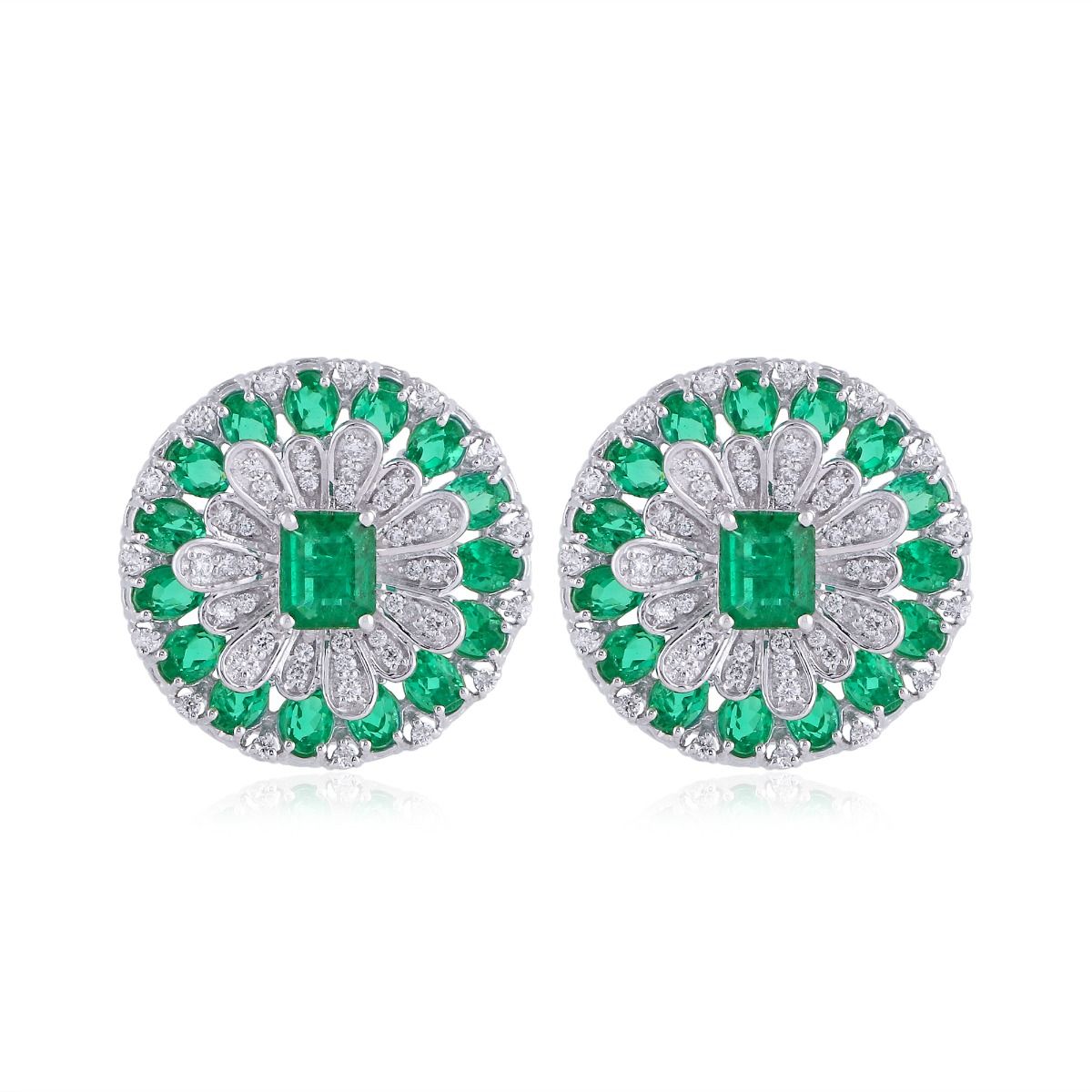 Genuine Emerald Solid 18 Kt White Gold SI Clarity HI Color Diamond Fine Designer Earrings