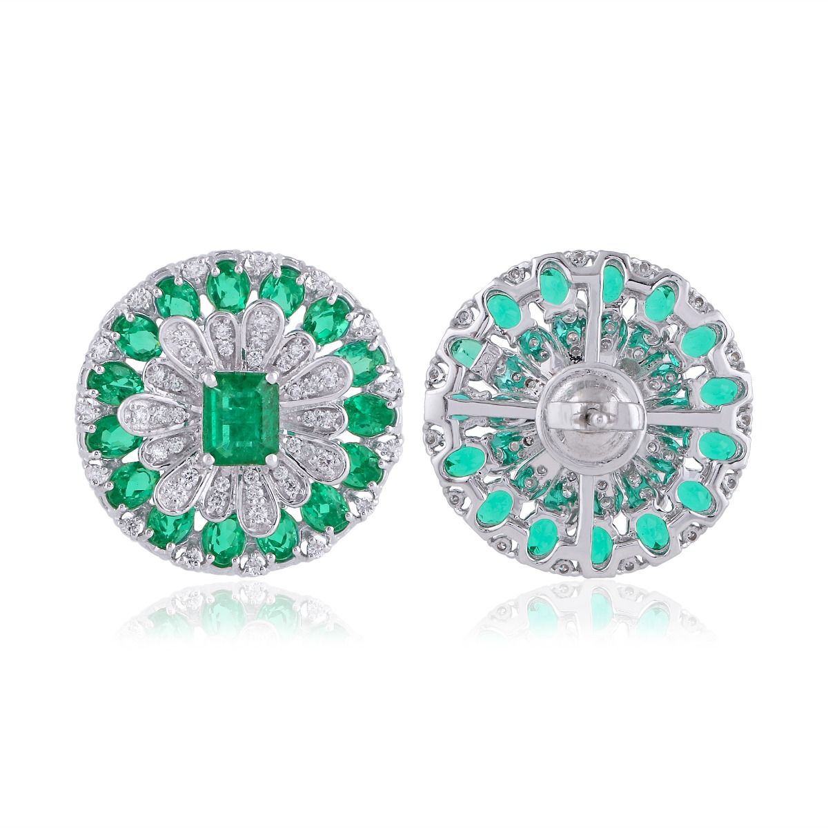 Genuine Emerald Solid 18 Kt White Gold SI Clarity HI Color Diamond Fine Designer Earrings