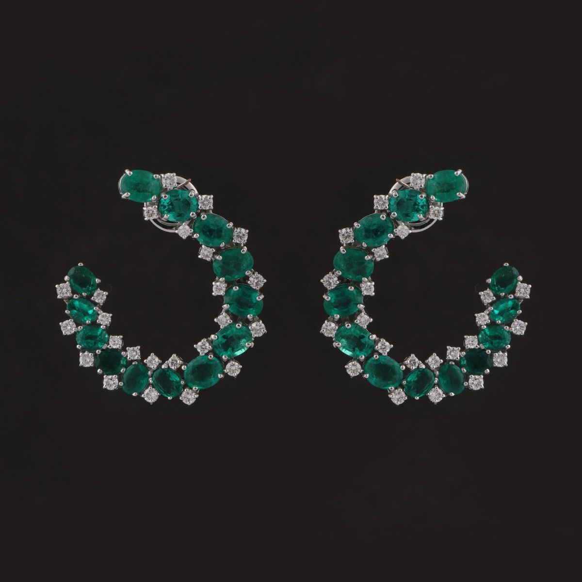 Real Emerald Solid 18 Kt White Gold SI Clarity HI Color Diamond Designer Fine Earrings