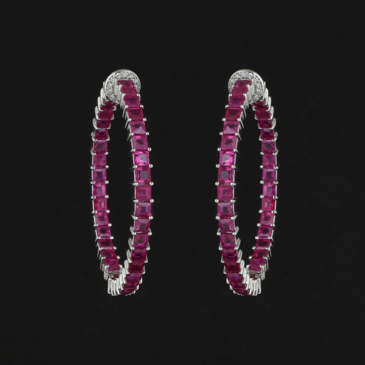 Genuine Ruby Solid 18 Kt White Gold SI Clarity HI Color Diamond Handmade Hoop Earrings