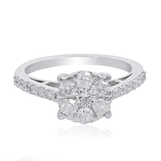 0.95 TCW Solid 18 Kt White Gold SI Clarity HI Color Diamond Proposal Halo Engagement Ring