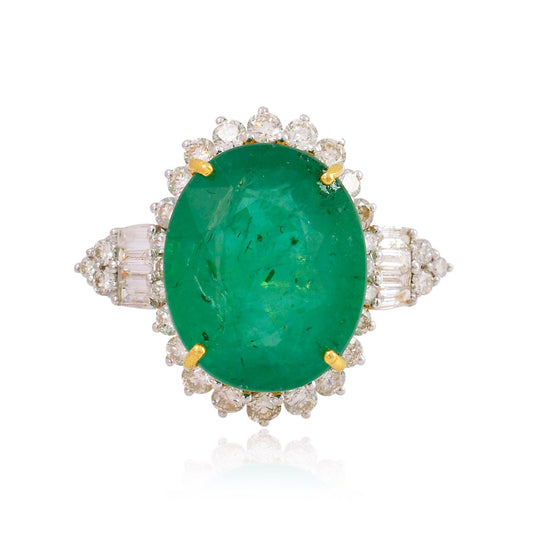 Solid 18Kt Yellow Gold SI Clarity HI Color Baguette Diamond Emerald Gemstone Ring Online Emerald Store