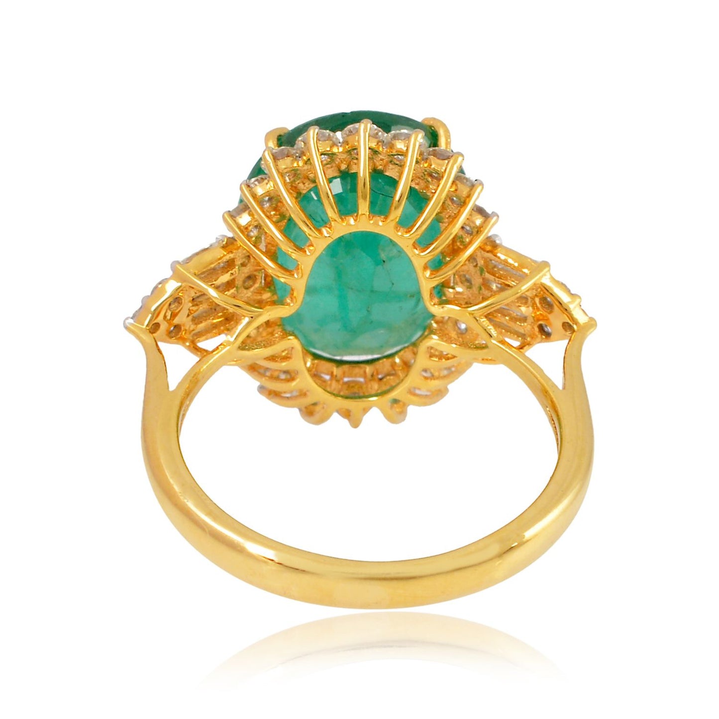 Solid 18Kt Yellow Gold SI Clarity HI Color Baguette Diamond Emerald Gemstone Ring Online Emerald Store