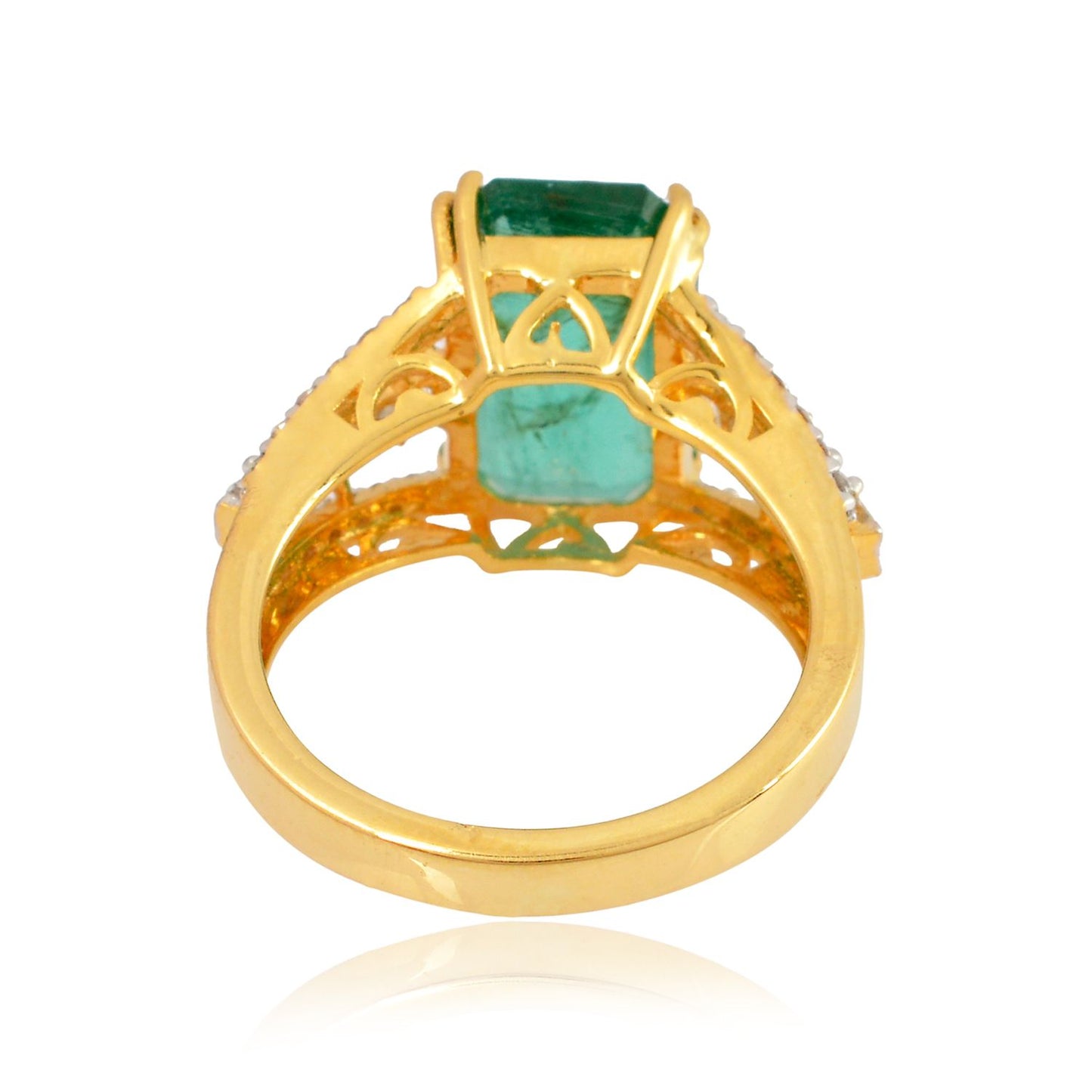 Solid 18Kt Yellow Gold SI Clarity HI Color Diamond Baguette Emerald Gemstone Ring JewelbyReeka  Jewelry Jaipur