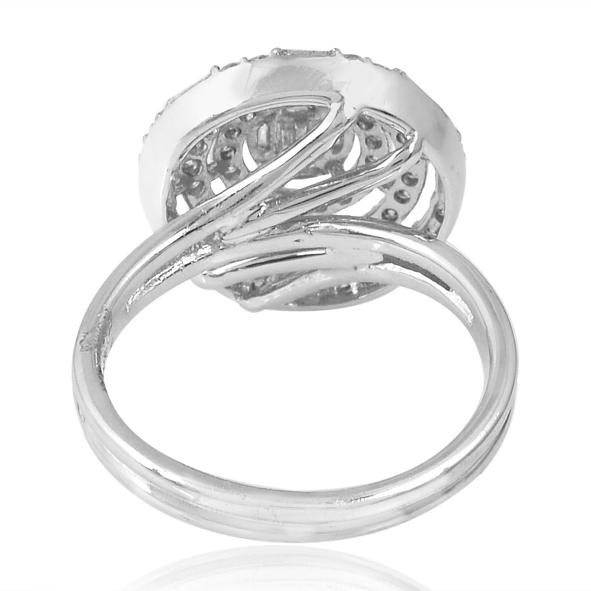 1.1 TCW Solid 18 Kt White Gold SI Clarity HI Color Baguette & Pave Diamond Proposal Round Disc Ring