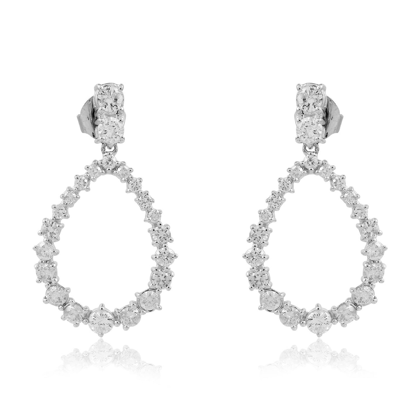 2.8 TCW Solid 10 Kt White Gold SI Clarity HI Color Round Diamond Fine Dangle Earrings