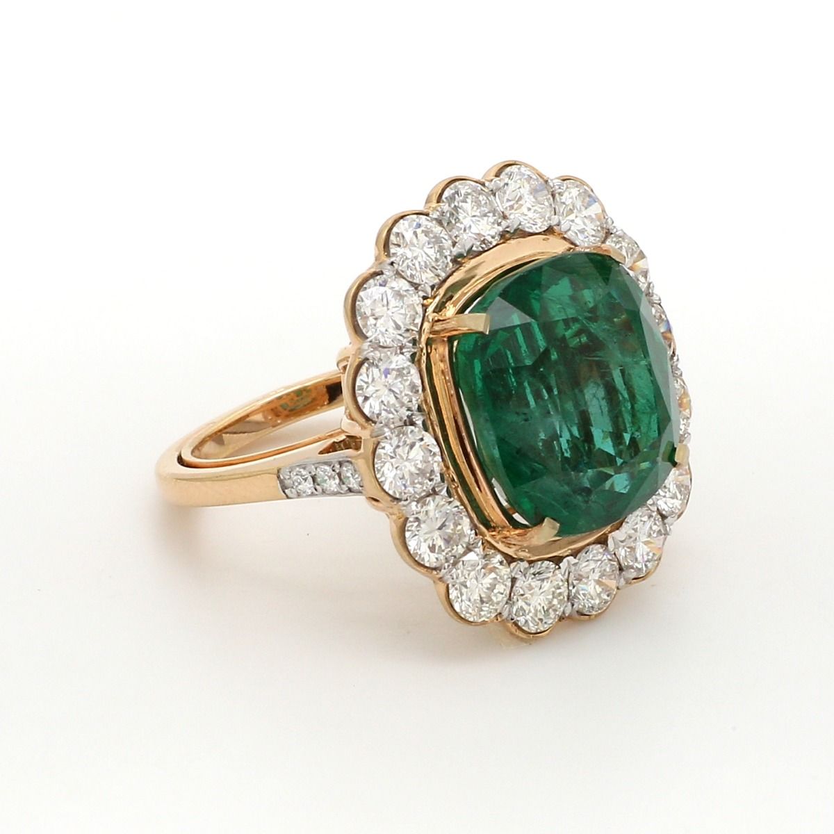 Emerald Solid 18 Kt Yellow Gold SI Clarity HI Color Round Diamond Promise Halo Ring