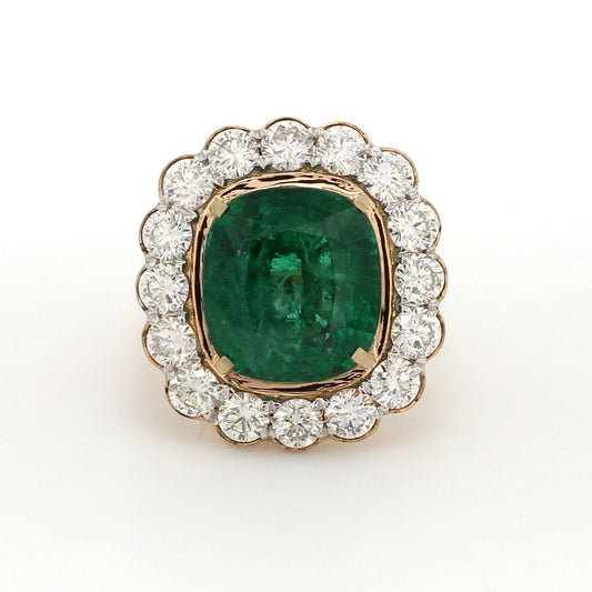 Emerald Solid 18 Kt Yellow Gold SI Clarity HI Color Round Diamond Promise Halo Ring