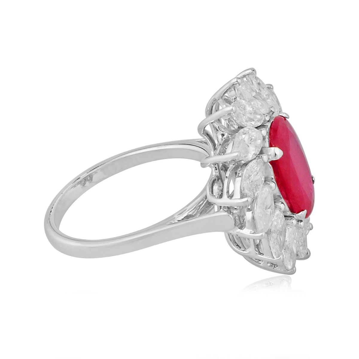 Oval Shaped Ruby Solid 18 Kt White Gold SI Clarity HI Color Diamond Proposal Ring