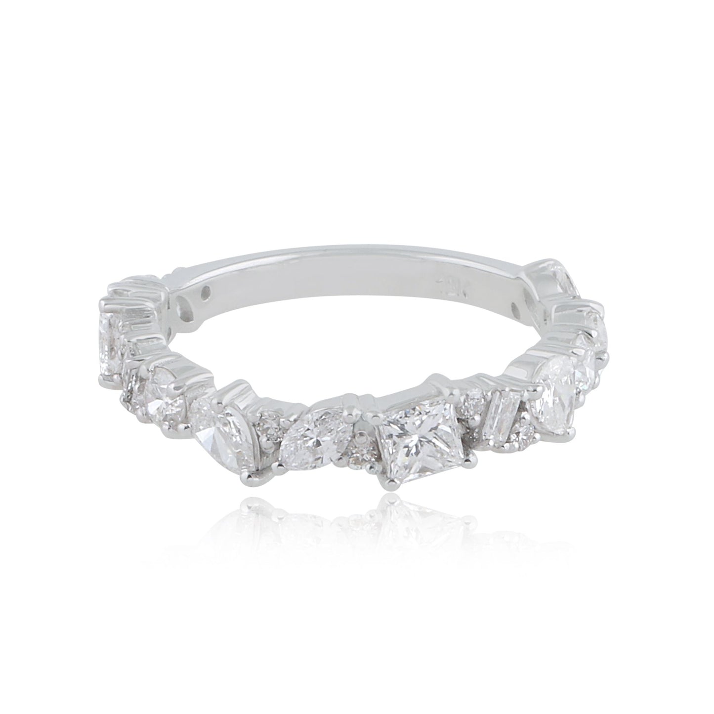 1.45 TCW Solid 18 Kt White Gold SI Clarity HI Color Diamond Proposal Half Eternity Ring