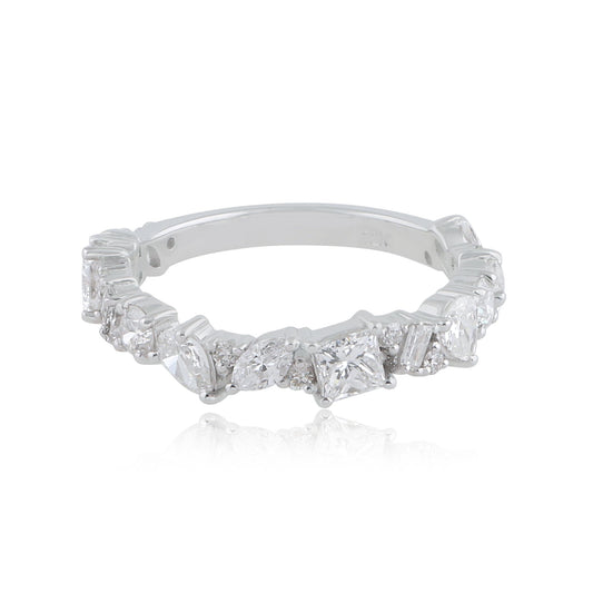 1.45 TCW Solid 18 Kt White Gold SI Clarity HI Color Diamond Proposal Half Eternity Ring