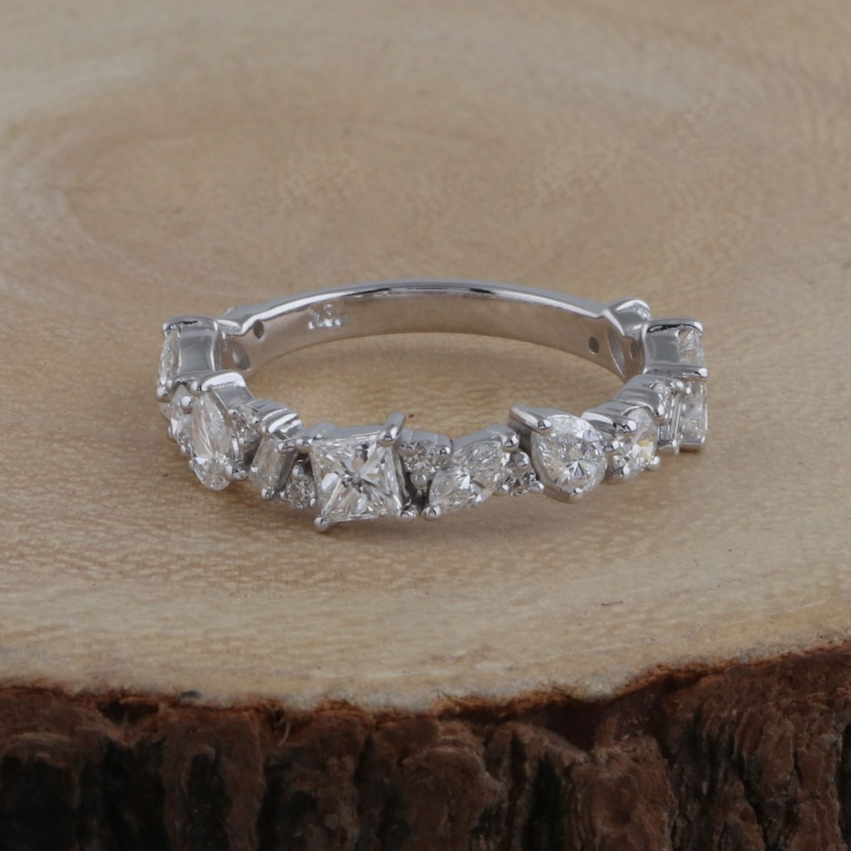 1.45 TCW Solid 18 Kt White Gold SI Clarity HI Color Diamond Proposal Half Eternity Ring