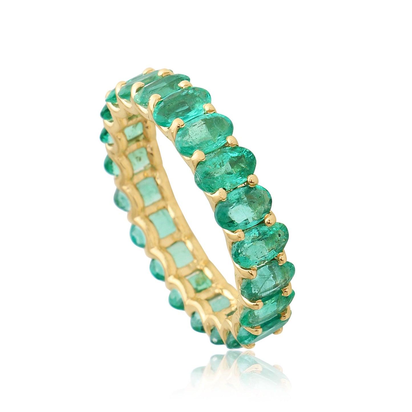 4.35 TCW Solid 18Kt Yellow Gold Oval Emerald Gemstone Full Eternity Band Ring Jewelry