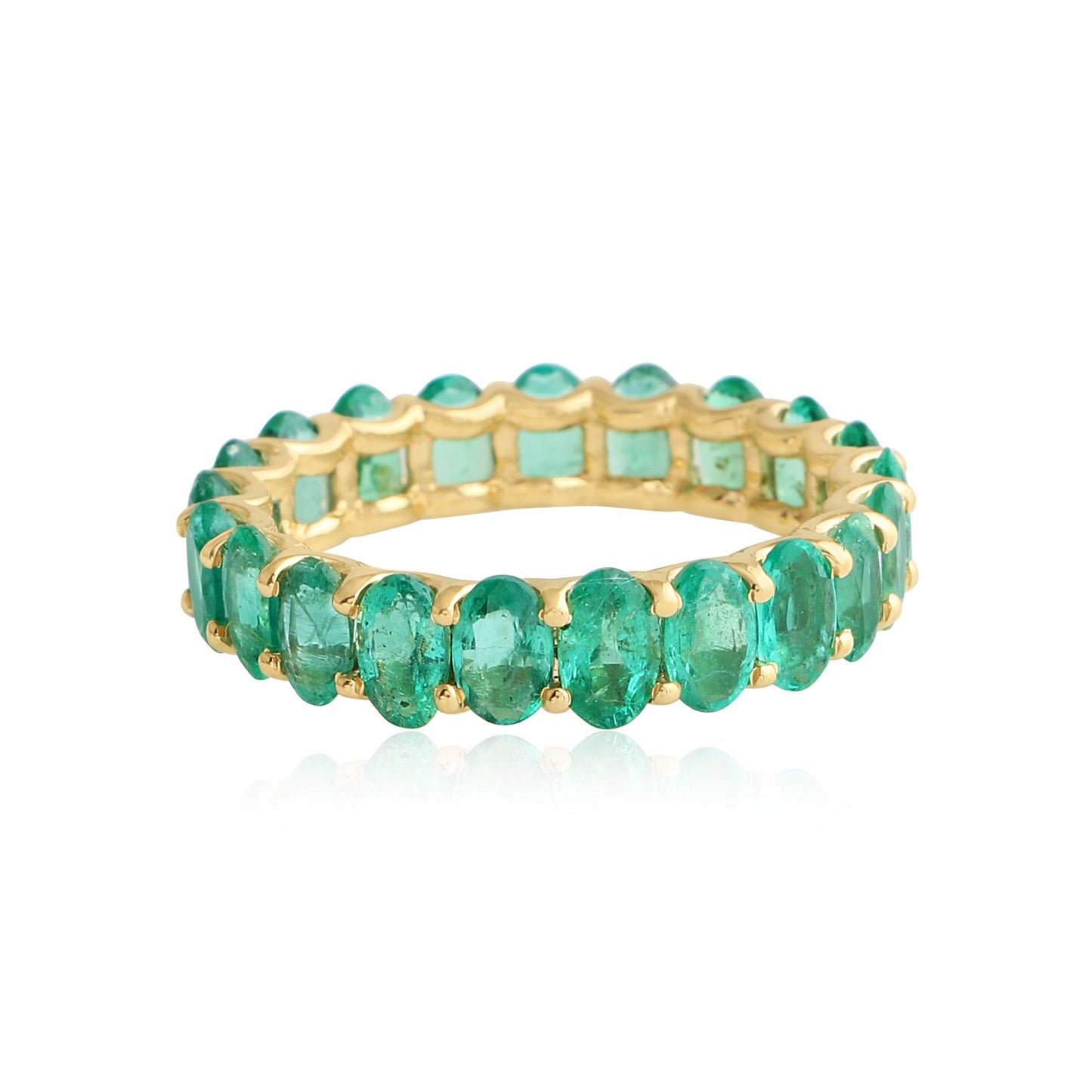 4.35 TCW Solid 18Kt Yellow Gold Oval Emerald Gemstone Full Eternity Band Ring Jewelry