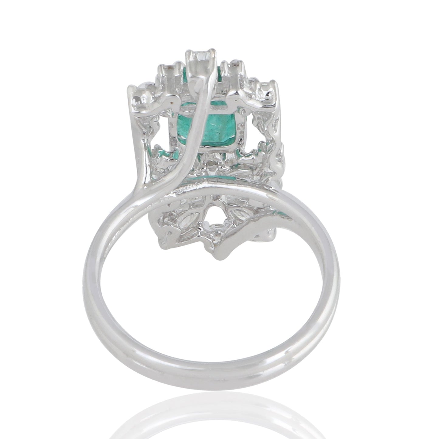 Solid 18Kt White Gold SI Clarity HI Color Marquise Diamond Emerald Gemstone Designer Ring Jewelry