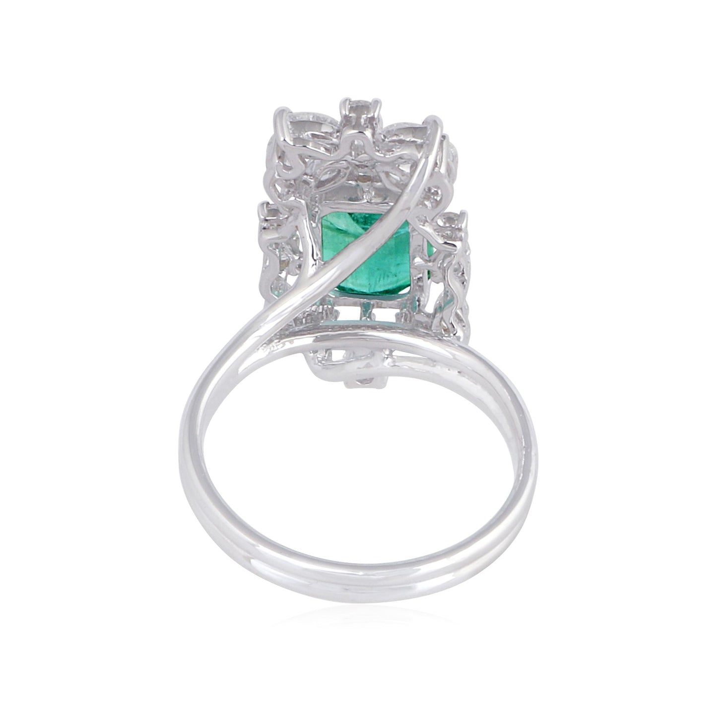 Solid 18Kt White Gold SI Clarity HI Color Marquise Diamond Emerald Gemstone Fine Ring Gold Shop Indian Jewelry