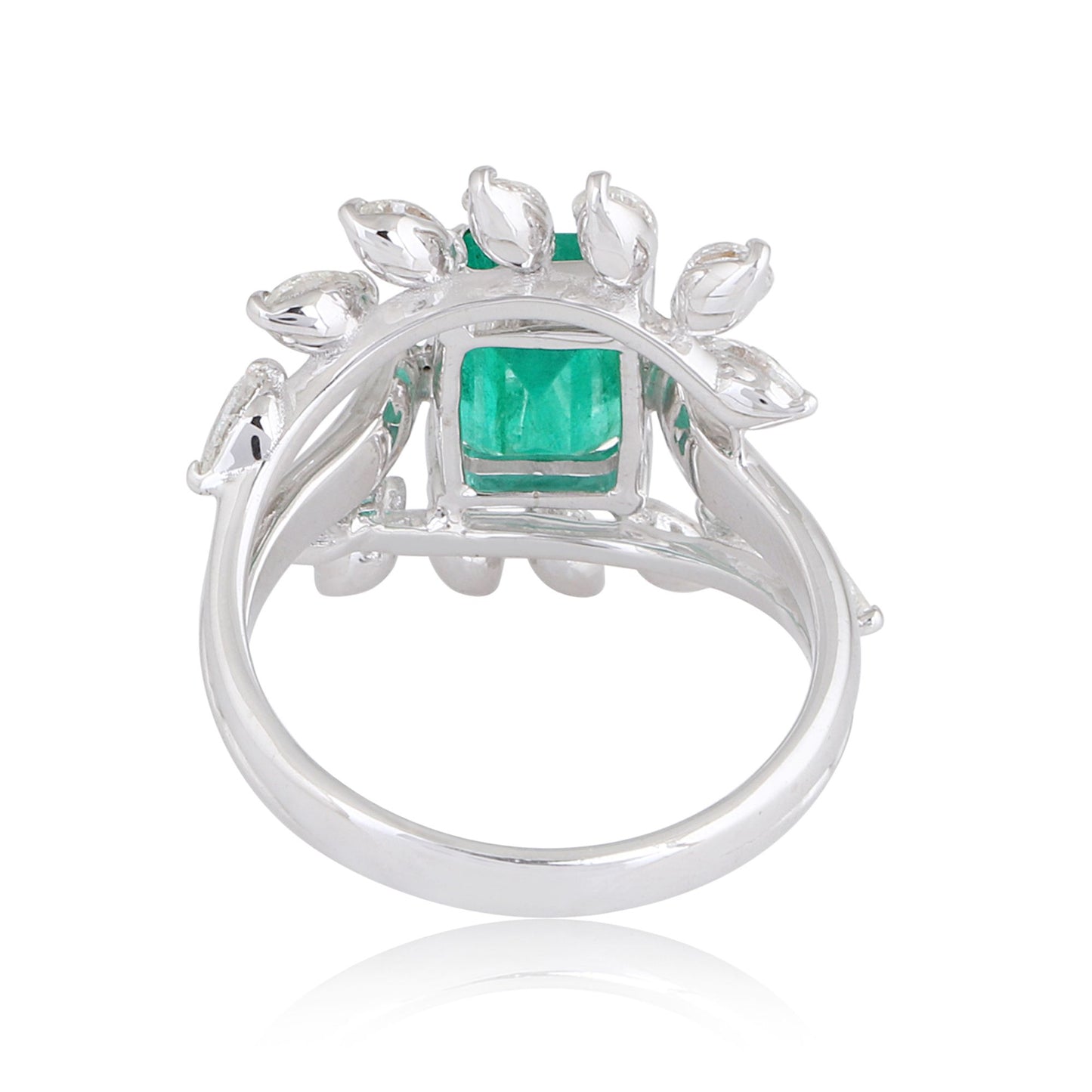 Solid 18Kt White Gold SI Clarity HI Color Pear Diamond Designer Emerald Ring Jewelry