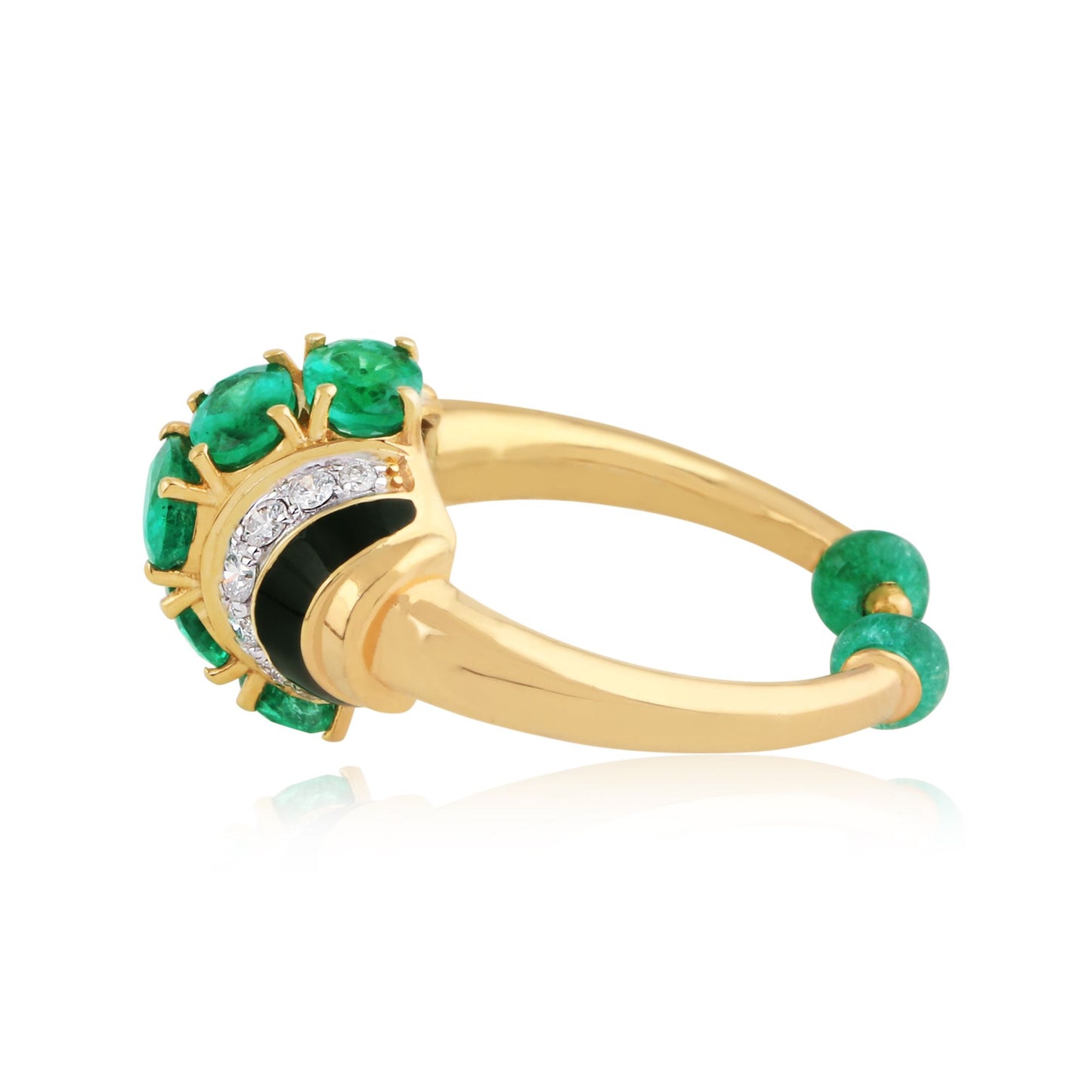 Solid 18Kt Yellow Gold SI Clarity HI Color Diamond Oval Emerald Designer Ring