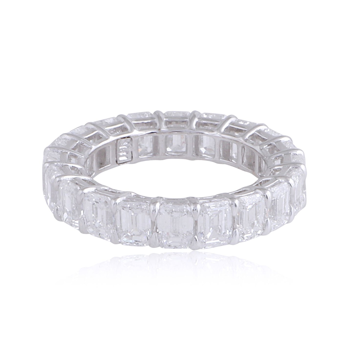 5.15 TCW Solid 18Kt White Gold SI Clarity HI Color Emerald Cut Diamond Eternity Band Ring Gold Shop Indian Jewelry