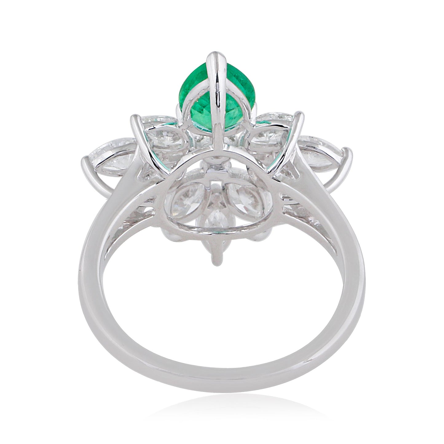 Pear Shaped Emerald Solid 18Kt White Gold SI Clarity HI Color Diamond Proposal Flower Ring