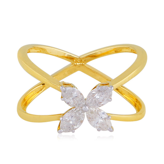 0.8 TCW Solid 18Kt Yellow Gold SI Clarity HI Color Diamond Promise Flower Ring