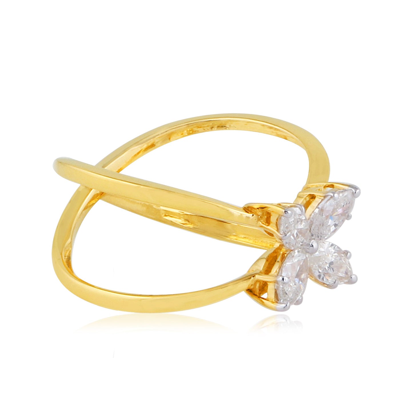 0.8 TCW Solid 18Kt Yellow Gold SI Clarity HI Color Diamond Promise Flower Ring