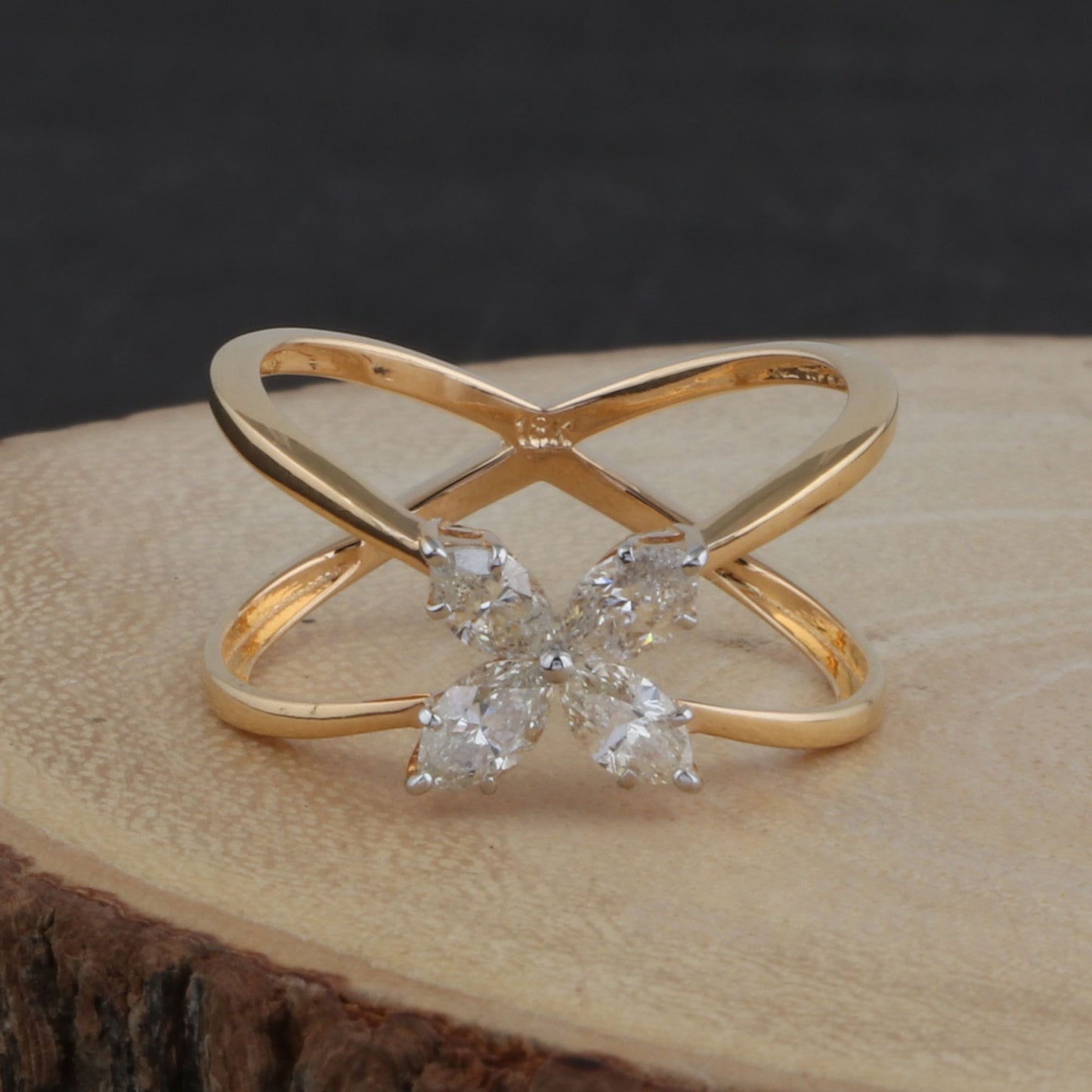 0.8 TCW Solid 18Kt Yellow Gold SI Clarity HI Color Diamond Promise Flower Ring