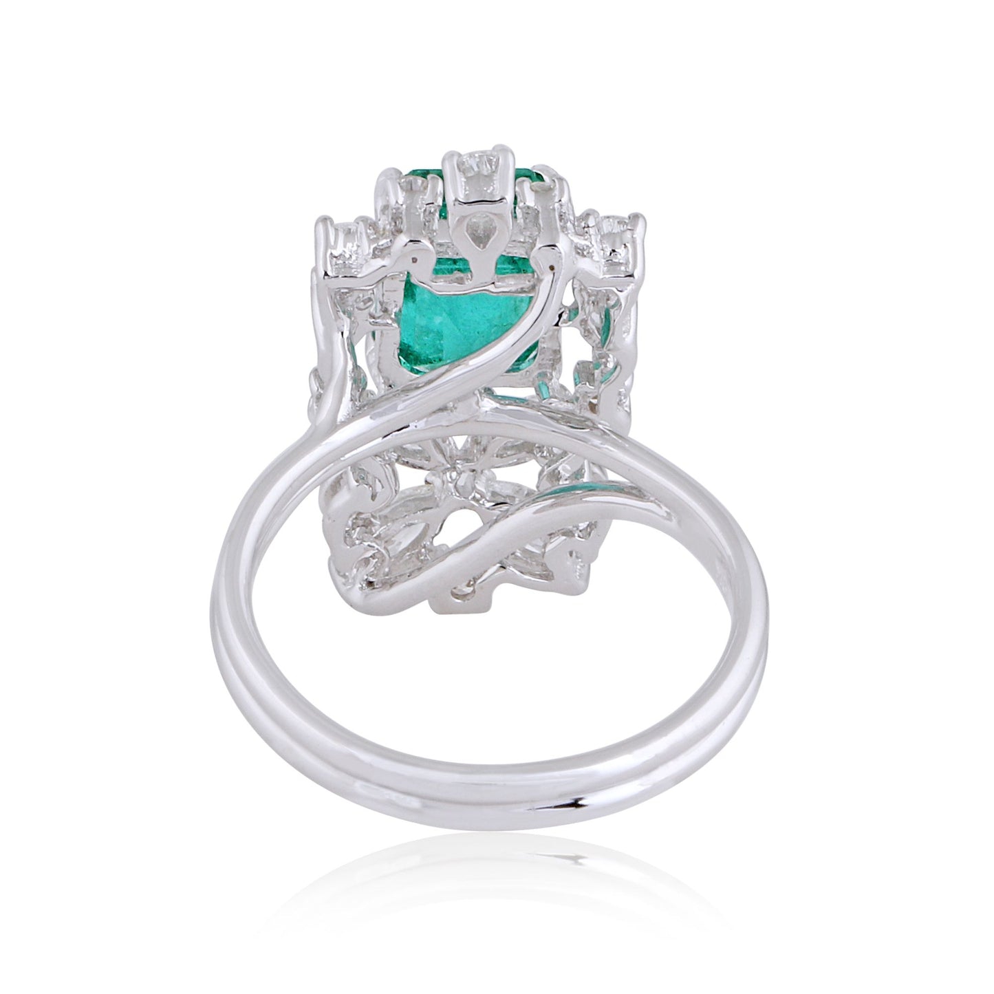 Solid 18Kt White Gold SI Clarity HI Color Pear & Marquise Diamond Emerald Gemstone Ring