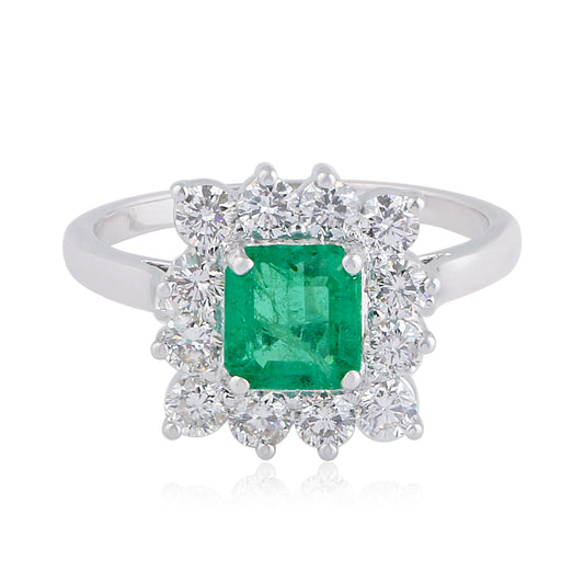 Genuine Emerald Solid 10Kt White Gold SI Clarity HI Color Diamond Proposal Ring