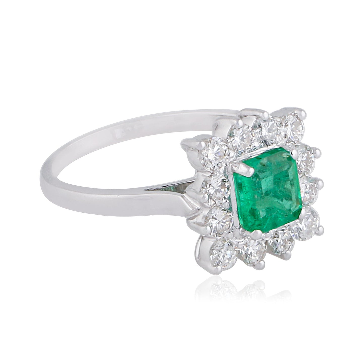 Genuine Emerald Solid 10Kt White Gold SI Clarity HI Color Diamond Proposal Ring