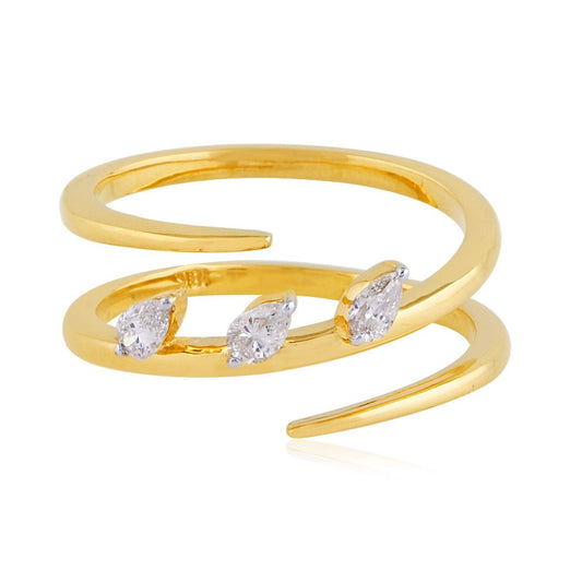 Three SI Clarity HI Color Diamond 0.25 TCW Solid 18Kt Yellow Gold Promise Spiral Ring