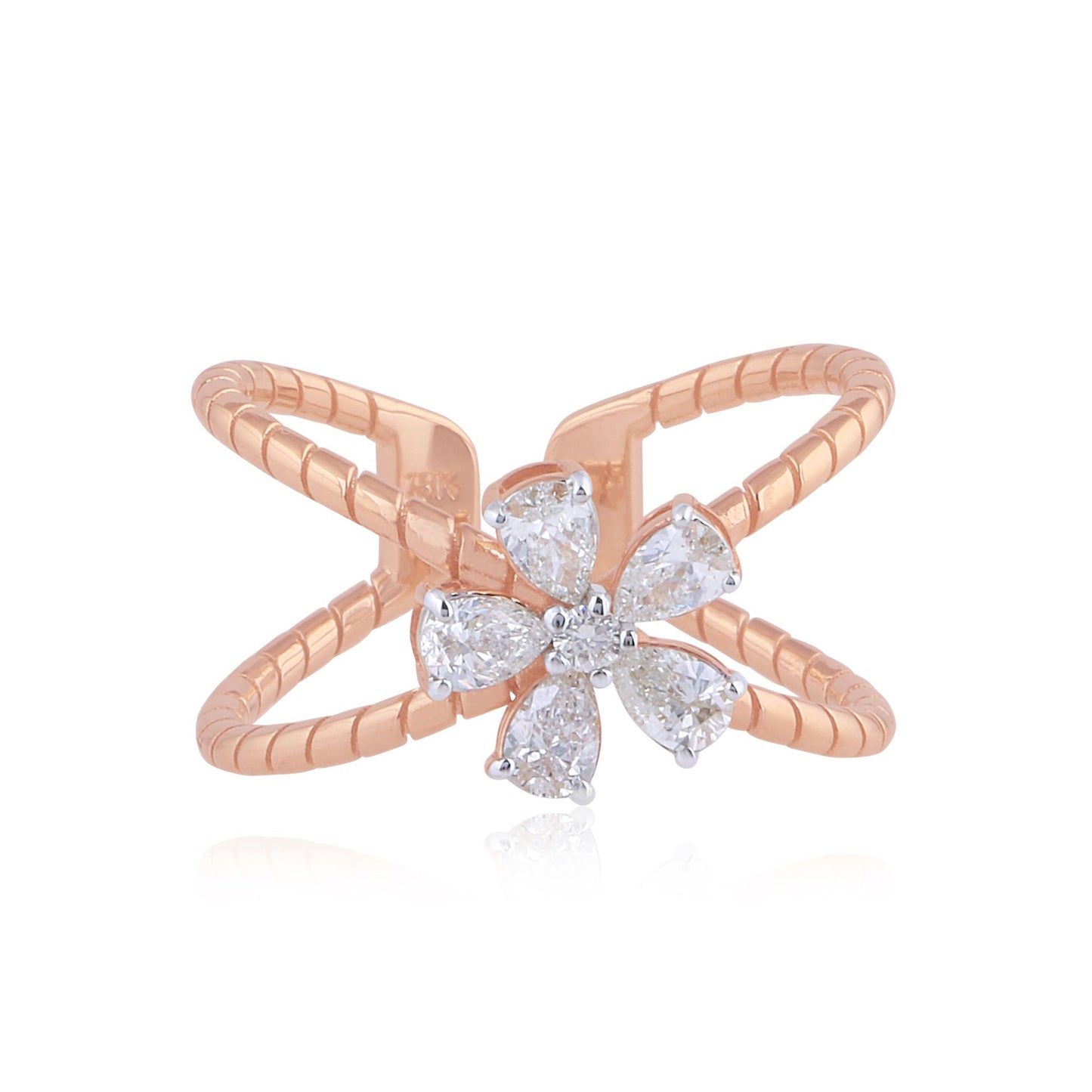 0.65 TCW Solid 18Kt Rose Gold SI Clarity HI Color Diamond Proposal Flower Ring