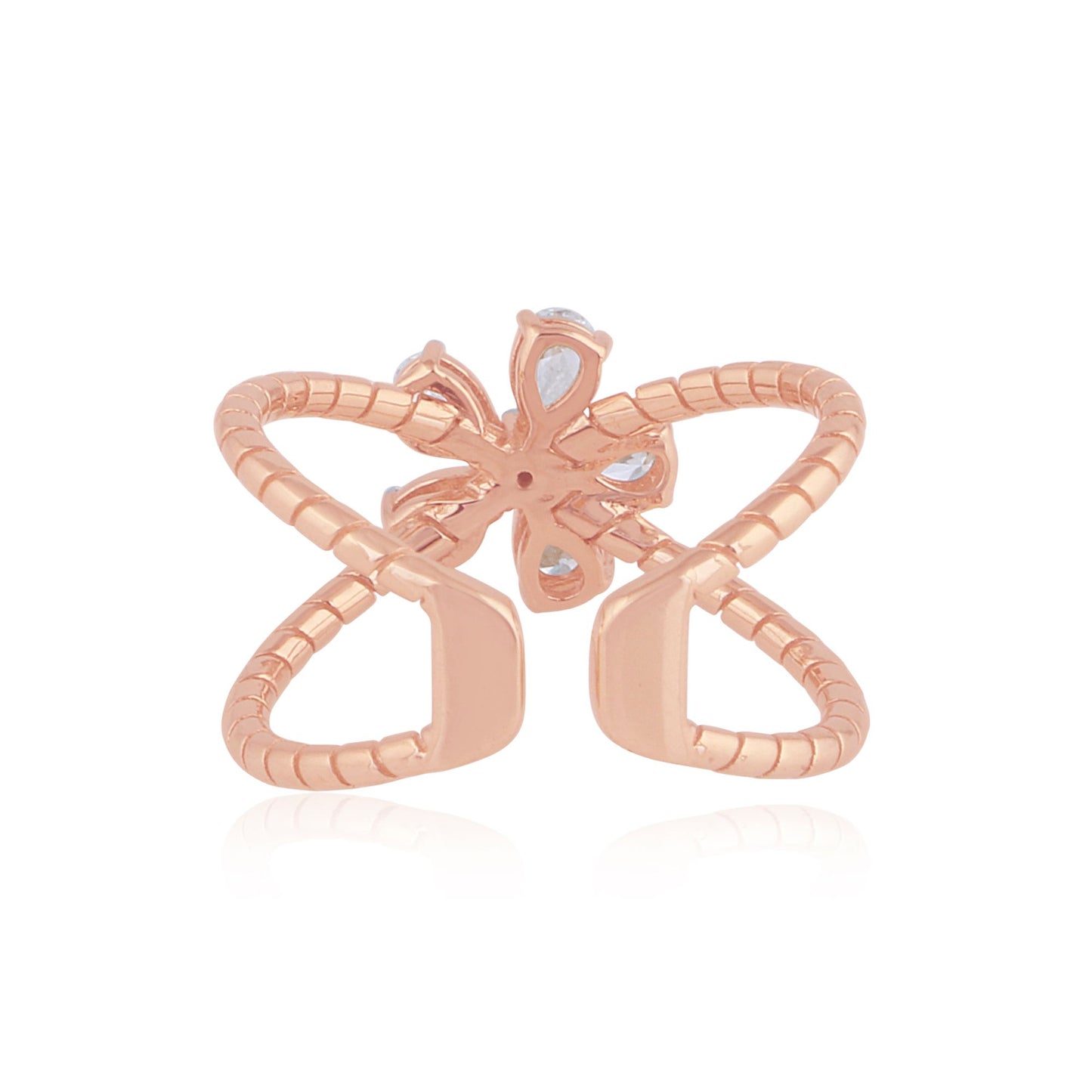 0.65 TCW Solid 18Kt Rose Gold SI Clarity HI Color Diamond Proposal Flower Ring