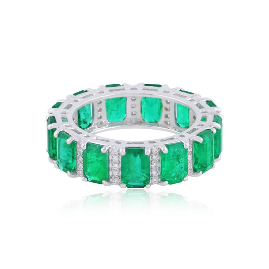 Solid 18 Kt White Gold SI Clarity HI Color Diamond Proposal Emerald Eternity Ring