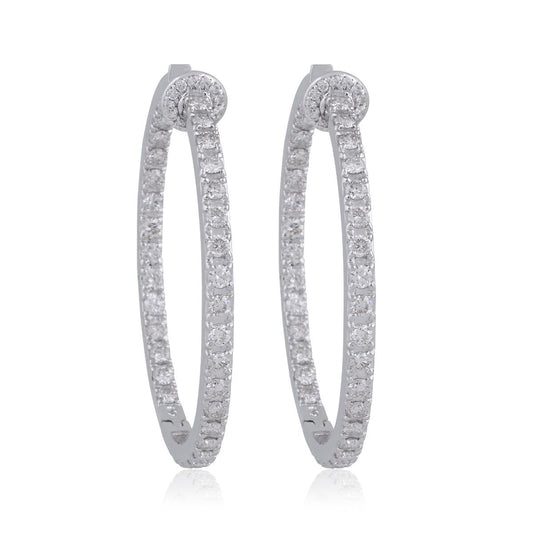 3.6 TCW Solid 18 Kt White Gold SI Clarity HI Color Round Diamond Handmade Hoop Earrings