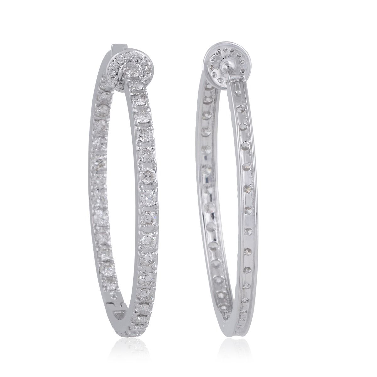 3.6 TCW Solid 18 Kt White Gold SI Clarity HI Color Round Diamond Handmade Hoop Earrings