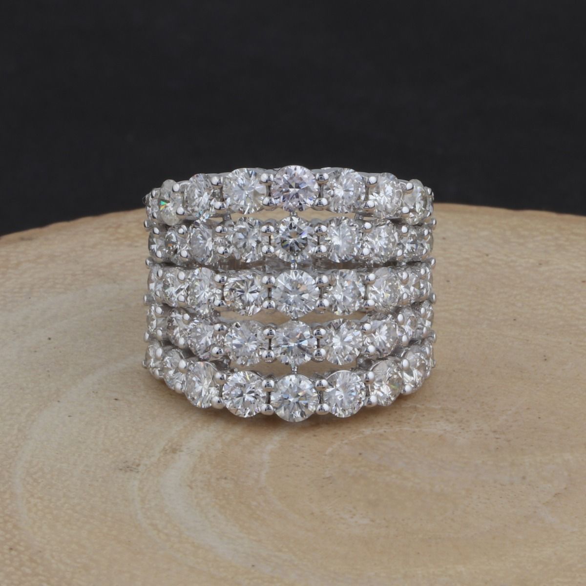 5.4 TCW Solid 18 Kt White Gold SI Clarity HI Color Diamond Promise Designer Ring