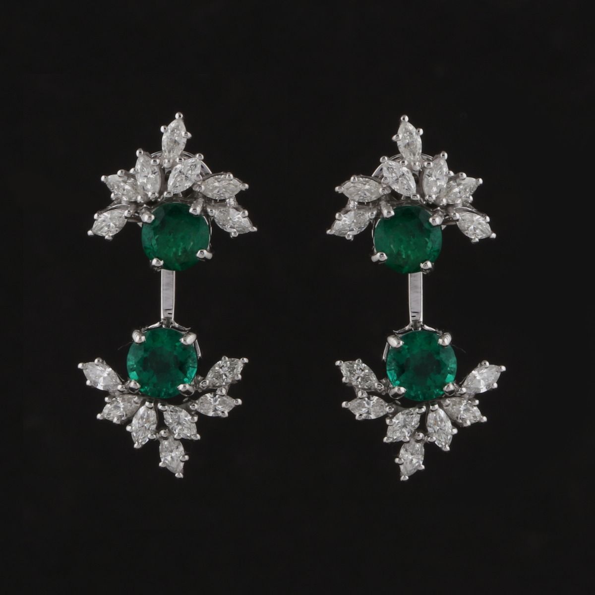 Round Emerald Solid 18 Kt White Gold SI Clarity HI Color Diamond Handmade Earrings