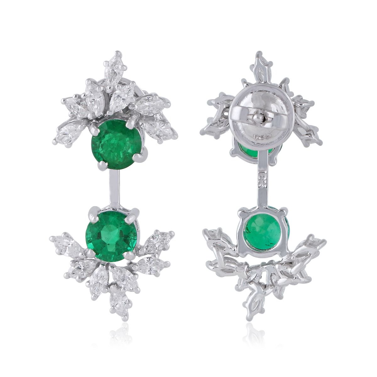 Round Emerald Solid 18 Kt White Gold SI Clarity HI Color Diamond Handmade Earrings