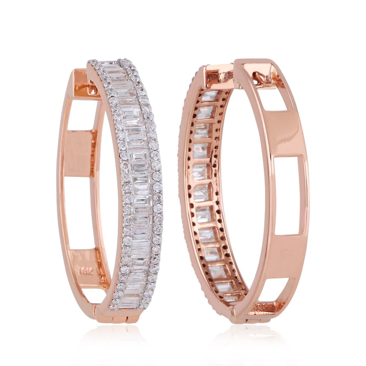 1.6 TCW Solid 18 Kt Rose Gold SI Clarity HI Color Baguette & Pave Diamond Fine Earrings