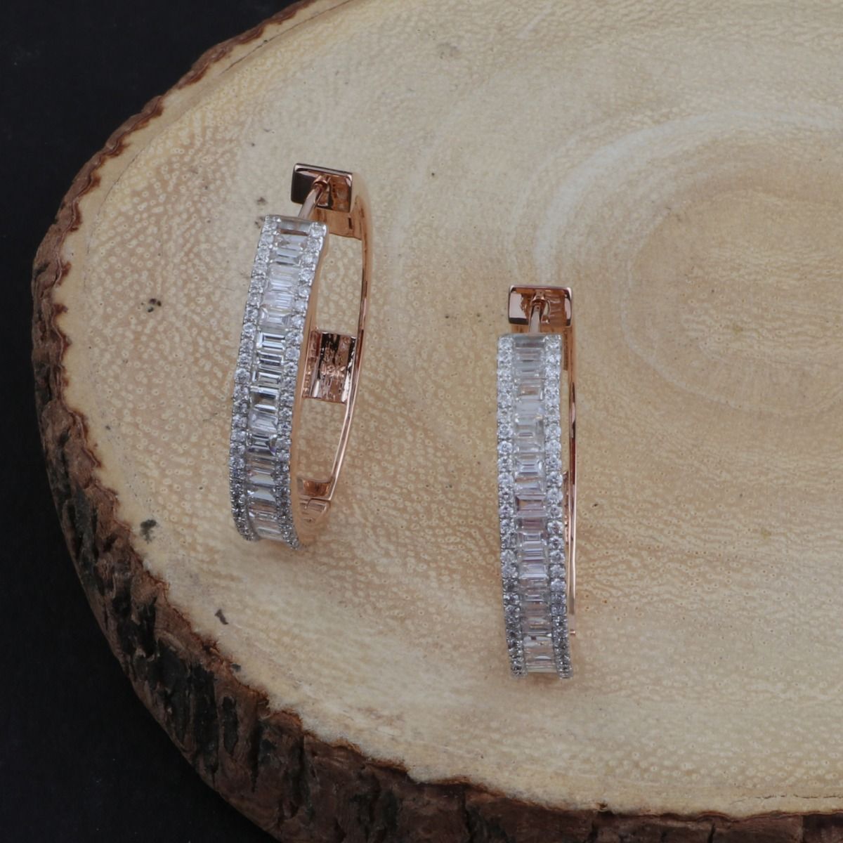 1.6 TCW Solid 18 Kt Rose Gold SI Clarity HI Color Baguette & Pave Diamond Fine Earrings