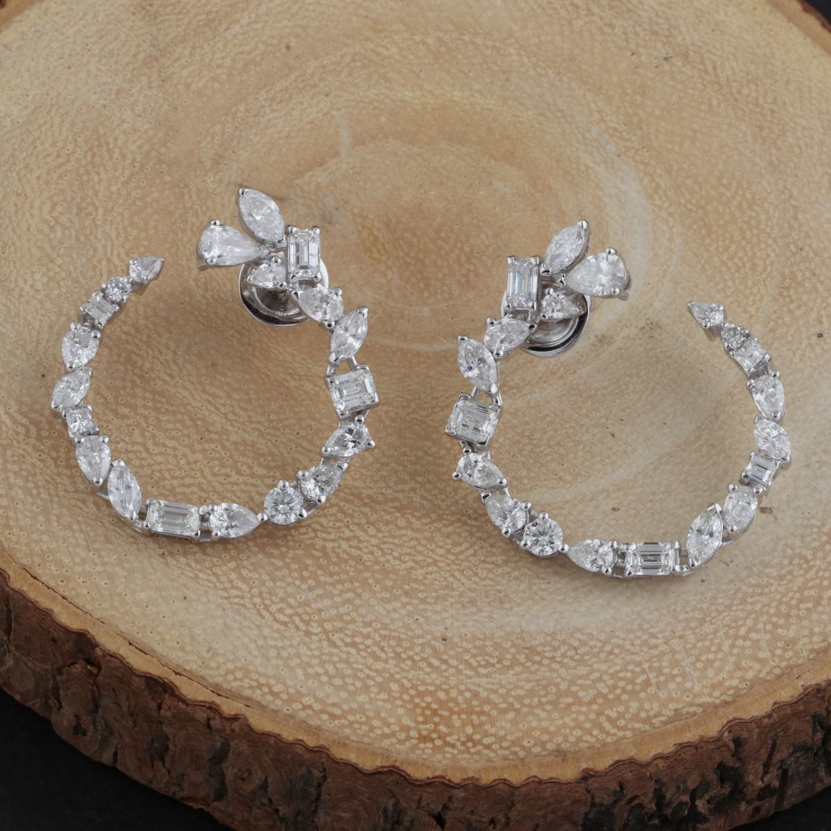 3.95 TCW Solid 18 Kt White Gold SI Clarity HI Color Diamond Designer Handmade Earrings