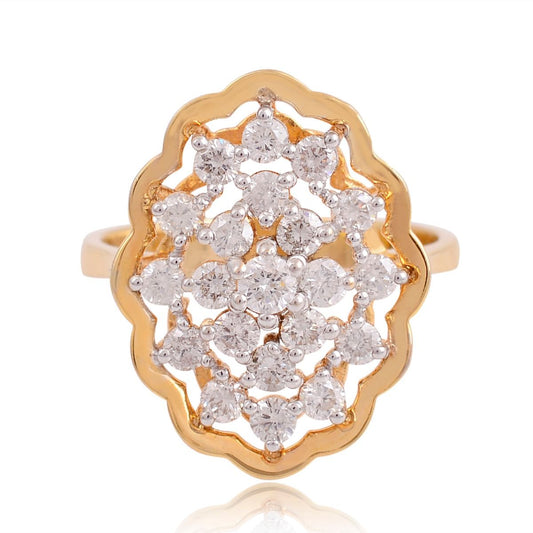 Solid 18 Kt Yellow Gold 1.1 TCW SI Clarity HI Color Diamond Promise Designer Ring