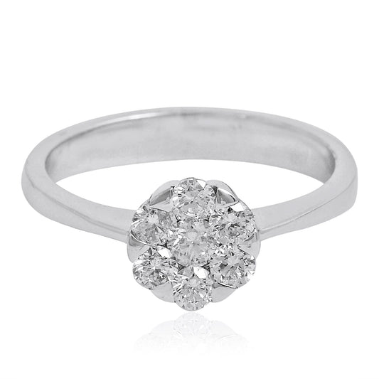 0.55 TCW Solid 18 Kt White Gold SI Clarity HI Color Diamond Promise Halo Engagement Ring