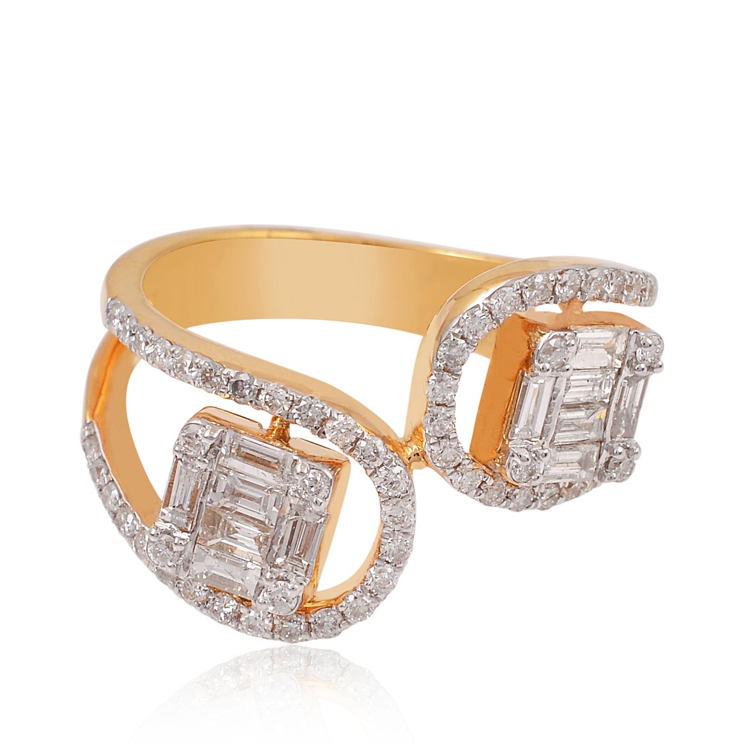 1.15 TCW Solid 18Kt Rose Gold SI Clarity HI Color Diamond Bypass Ring