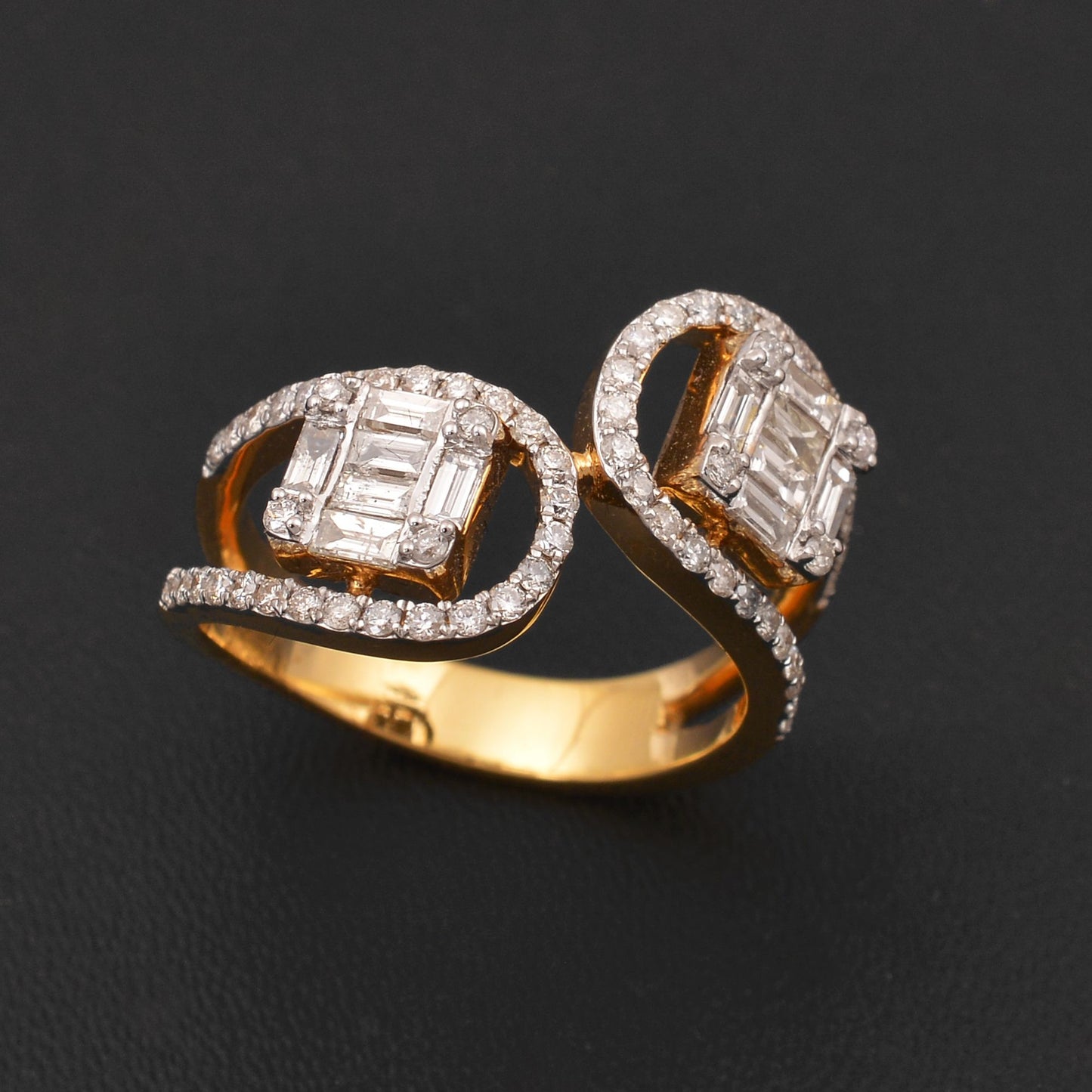 1.15 TCW Solid 18Kt Rose Gold SI Clarity HI Color Diamond Bypass Ring