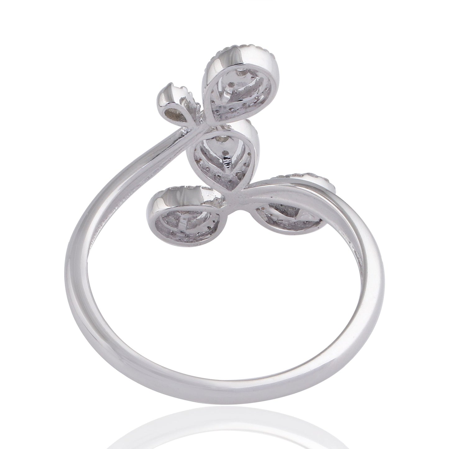 Natural 0.31 Ct SI/HI Diamond Flower Ring 18k White Gold Handmade Fine Jewelry