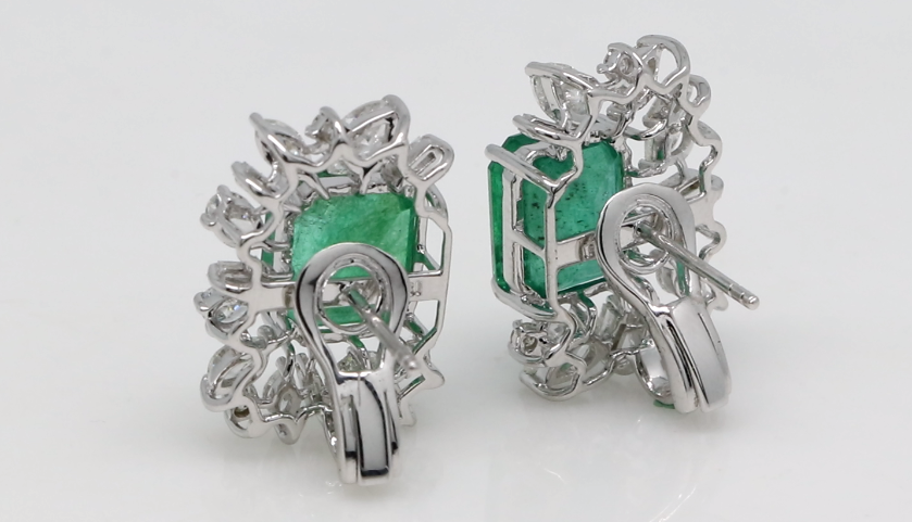 Natural Emerald Solid 18 Kt White Gold SI Clarity HI Color Diamond Stud Clip On Earrings