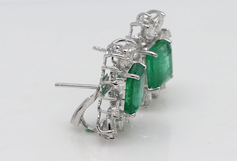 Natural Emerald Solid 18 Kt White Gold SI Clarity HI Color Diamond Stud Clip On Earrings